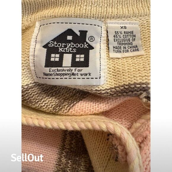 Storybook Knits Women's XS Cream Pink and Gray Embellished Cardigan Sweater - Picture 6 of 6